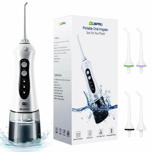 MOSPRO Electric Water Flosser, Dental Oral Irrigator with 4 Jet Tips, 3 Modes, 300ML Water Tank, USB Rechargeable for Teeth, Gums, Braces, Dental Care MOSPRO Electric Water Flosser, Dental Oral Irrigator with 4 Jet Tips, 3 Modes, 300ML Water Tank, USB Rechargeable for Teeth, Gums, Braces, Dental Care